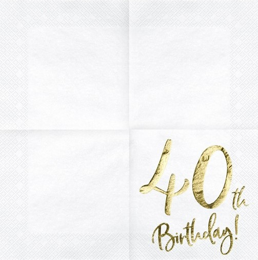 20 golden 40th birthday napkins 33cm