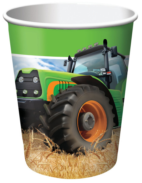 8 tractor party paper cups 256ml
