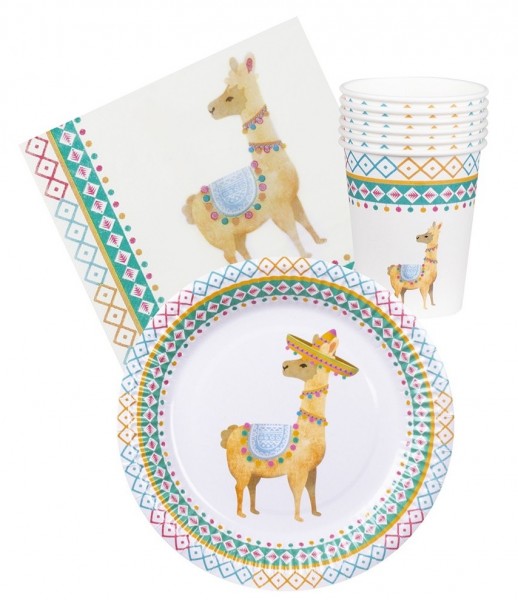 Llama Party Tableware Set 24 Pieces