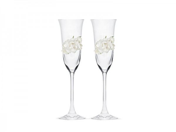 2 Champagner-Gläser mit Blumenverzierung 160ml