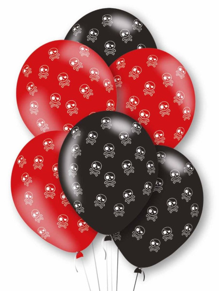 6 black and red pirate balloons