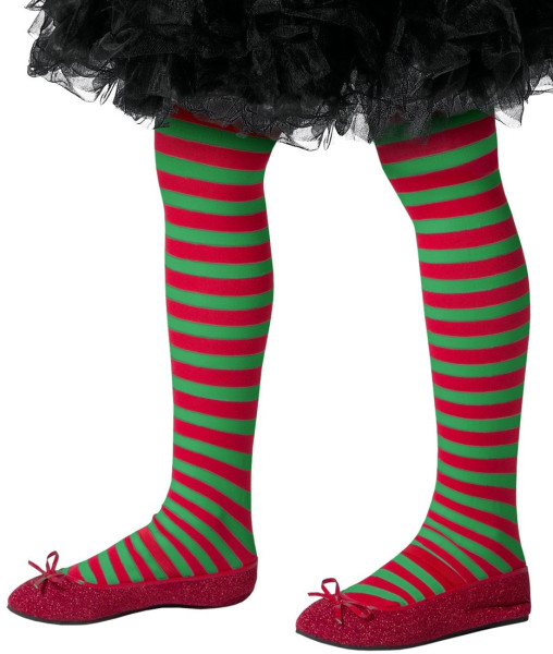 Red and green striped tights for children