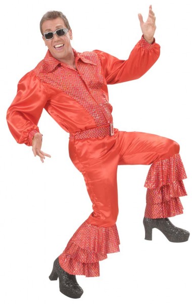 Disco Fever wijd uitlopende broek met paillettenlook rood