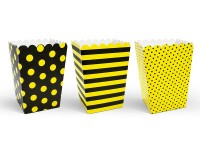 Widok: 6 pudełek na przekąski przypominające pszczoły