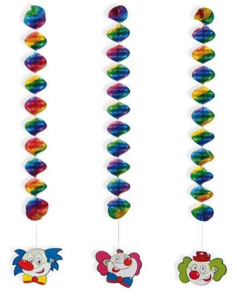 3 colorful rotor spirals with clown 60cm