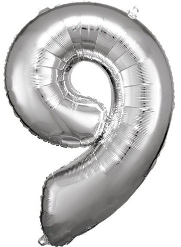 Silver nummer 9 folieballong 86cm