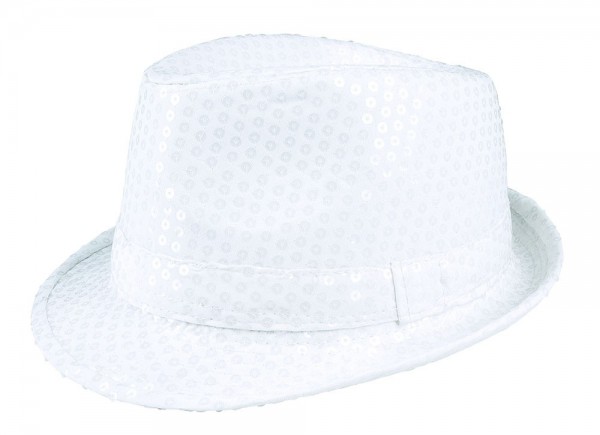 Witte fedora hoed met pailletten 2