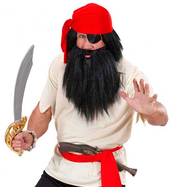 Black full beard pirate wig