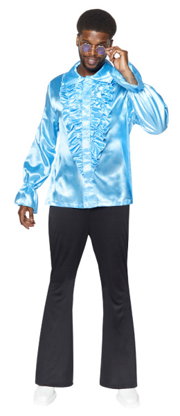 Chemise à volants de fête des années 70 bleu clair