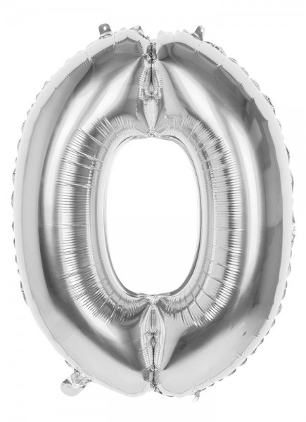 Folieballon Nummer 0 zilver metallic 36 cm