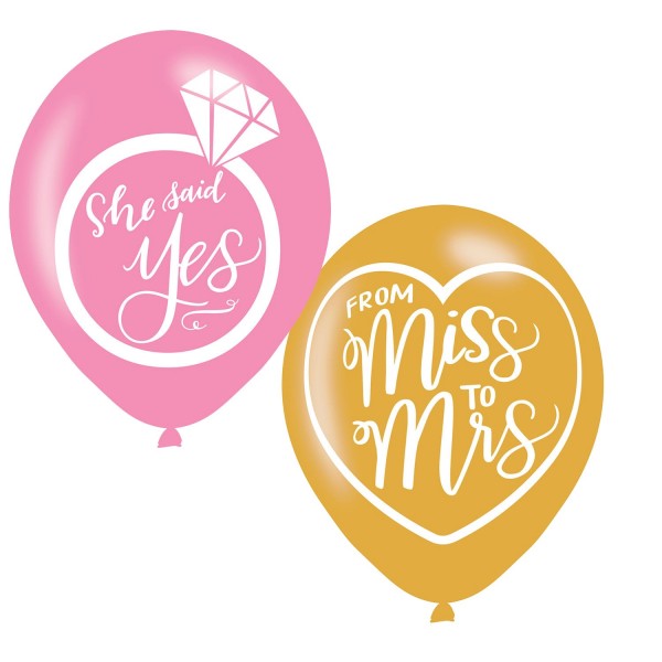 6 Miss to Mrs latex ballonnen 28cm