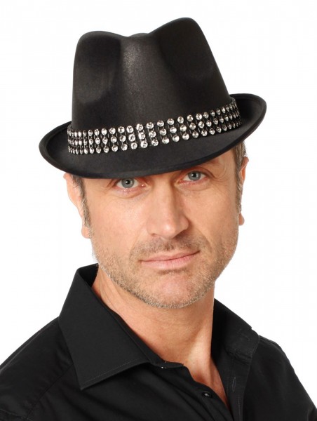 Black gangster fedora hat with rivets