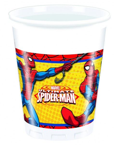 8 bicchieri di plastica Ultimate Spiderman da 200 ml