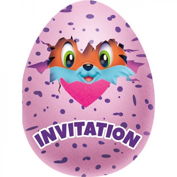 8 biglietti d'invito per Hatchimals rosa 13 x 10 cm