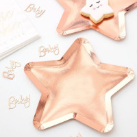 8 small star paper plates rose gold 23cm