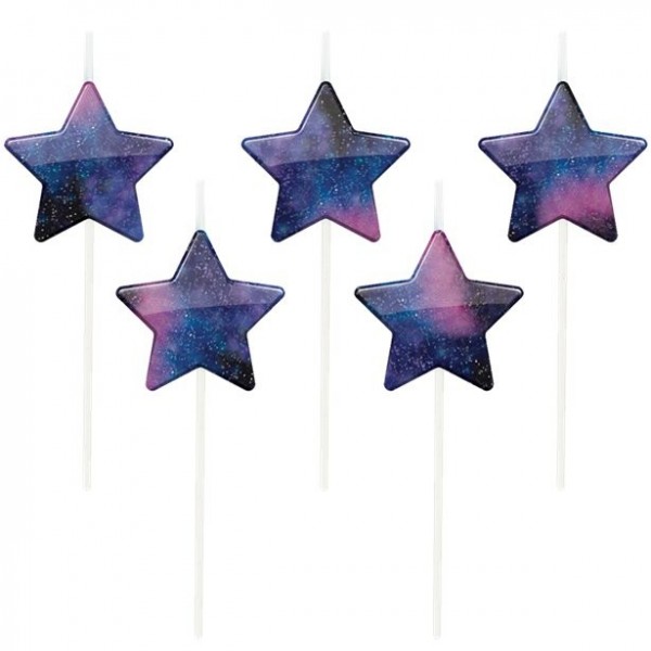 5 space party star cake candles purple