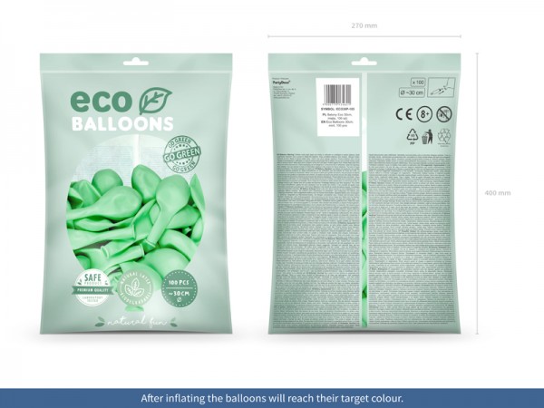 100 balonów eco pastelowych miętowo-zielone 30cm
