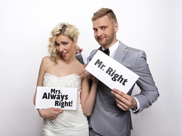 2 photo box decoration signs Mr. Right / Mrs. Always Right 30x15cm 2