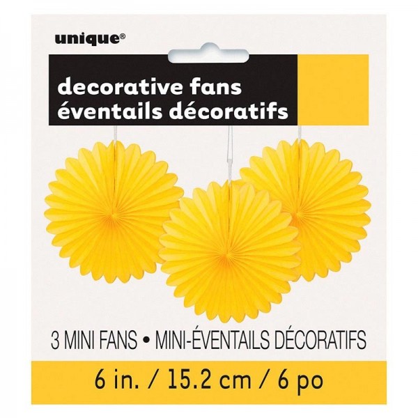 Abanico decorativo flor amarillo 15cm set de 3