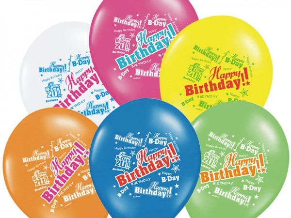 6 balloner Happy Birthday Mix 30cm