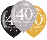 6 golden 40th birthday balloons 27.5cm