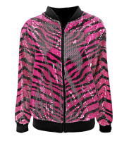 Preview: Pink zebra sequin bomber jacket unisex