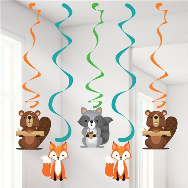 5 forest animal party spiral hangers 99cm