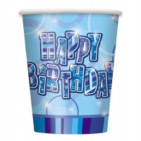 Vorschau: 8 Happy Blue Sparkling Birthday Pappbecher 266ml