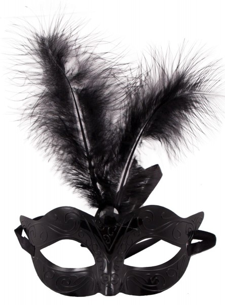Máscara de ojo de gato negro con plumas