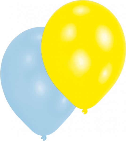 Set med 50 ballonger ljusblå-gul pärlemor 27,5cm
