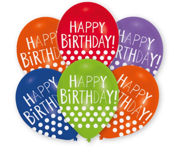 6 Happy Birthday Ballons mit Punkten 28 cm