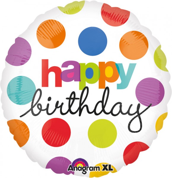 Rund fødselsdag ballon med polka prikker