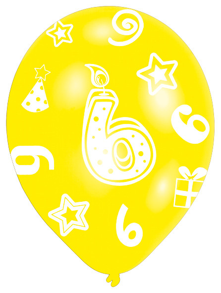 6 farverige balloner 6-års fødselsdag 27,5 cm 3