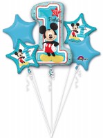 5 balloons Mickey Mouse 1st birthday blue