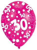 6 balonów Bubbles 30. Urodziny kolorowe 27,5 cm