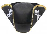 Aperçu: Chapeau pirate corsaire tricorne avec crâne 18x20cm