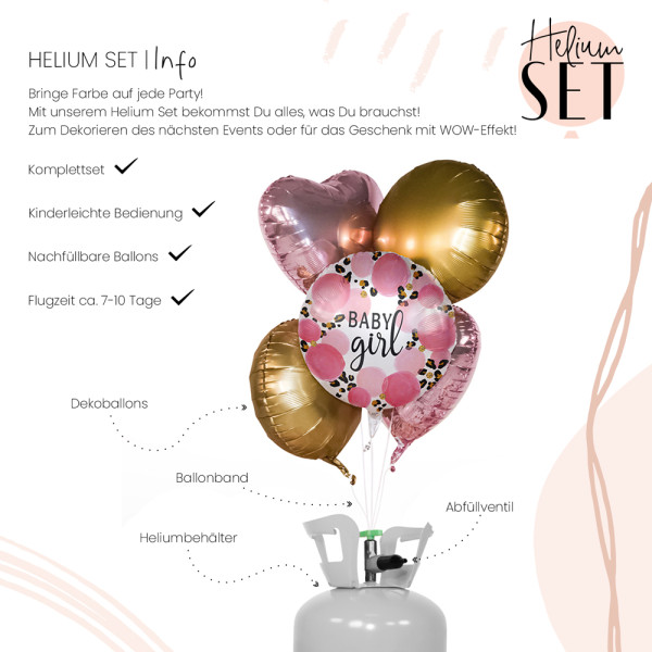 Baby Girl Leopard Ballonbouquet-Set mit Heliumbehälter 3