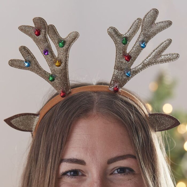 Home for Christmas Reindeer headband with bells
