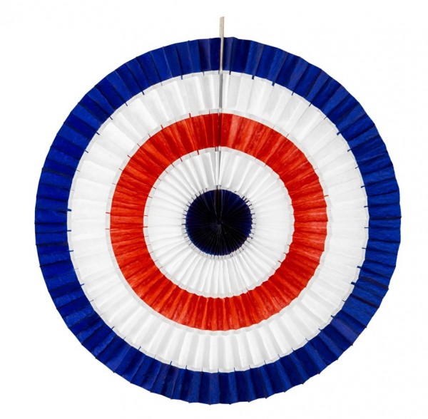 Round paper fan red white blue 50cm