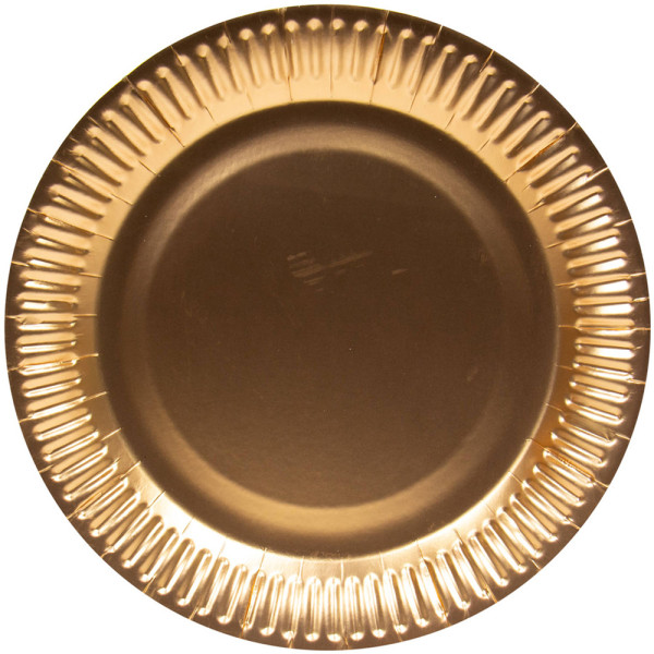8 metalowych jednorazowych talerzy w kolorze różowego złota 23 cm