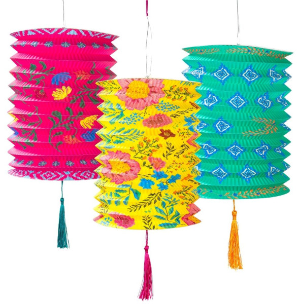 3 lanterne Boho colorate