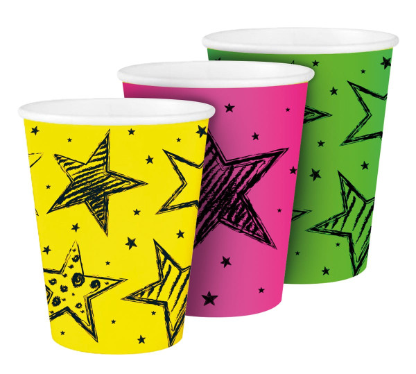 6 Neon Star paper cups 250ml