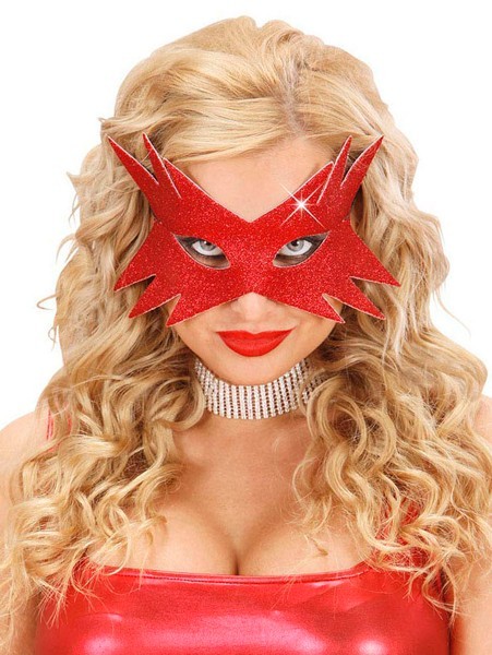 Röd glittrande ögonmask för karneval