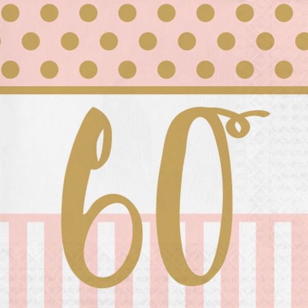 16 jolies serviettes 60e anniversaire 33cm