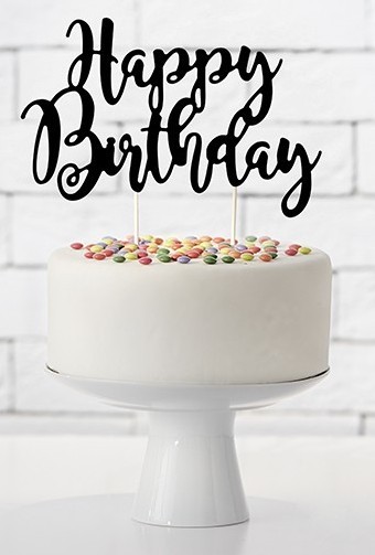 Cake topper Happy Birthday nero 22,5 cm