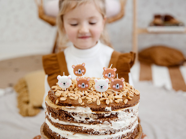 6 velas de pastel de oso de cumpleaños 6cm