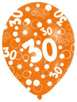 Oversigt: 6 balloner Bubbles 30-års fødselsdag farverig 27,5 cm