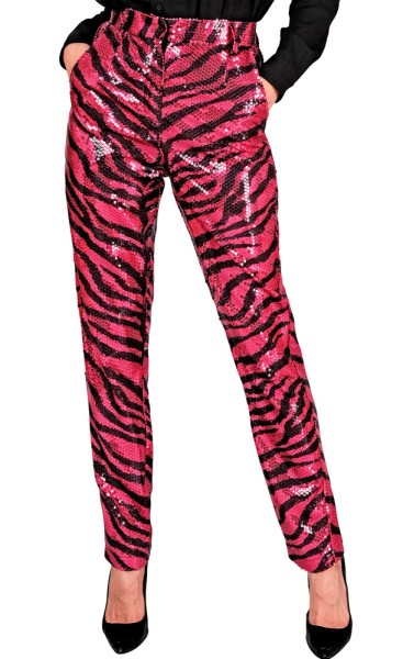 Pantaloni da donna con paillettes zebrate rosa