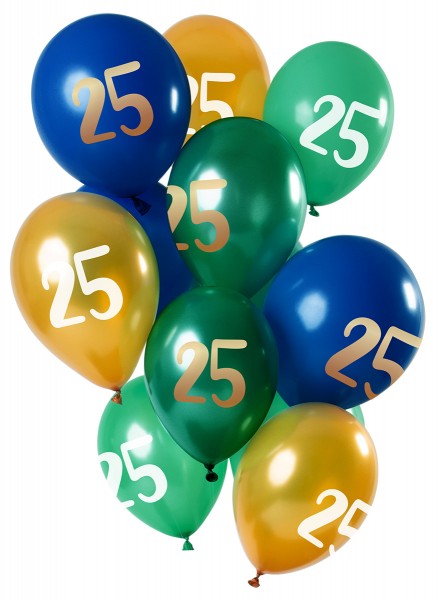 25-årsdag 12 grönguld latexballonger