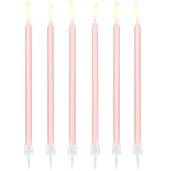 12 jasnoróżowych świeczników tortowych Niespodzianka 14cm